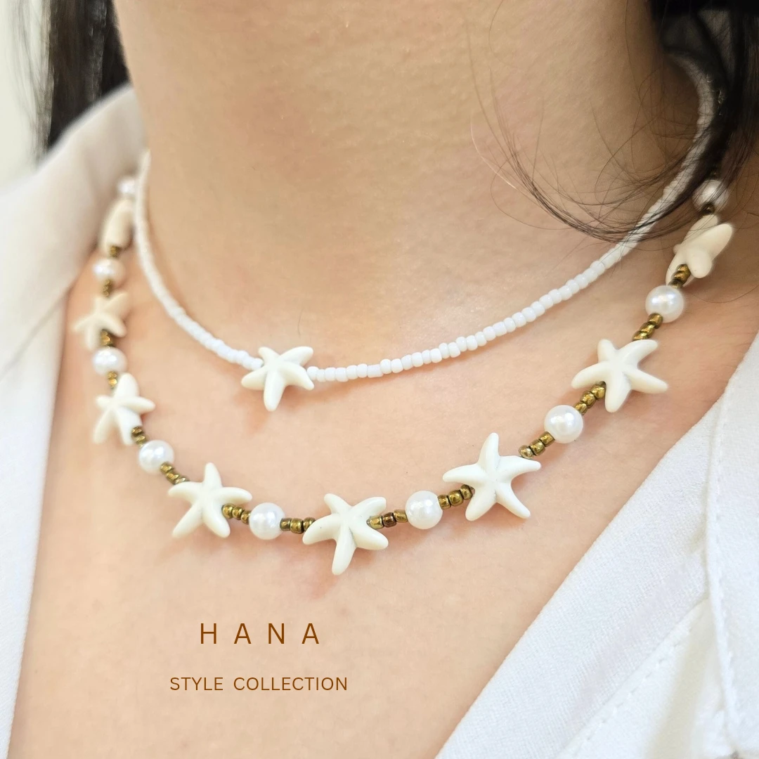 ست گردنبند تمام ستاره دریایی سفید، اکسسوری زنانه شیک