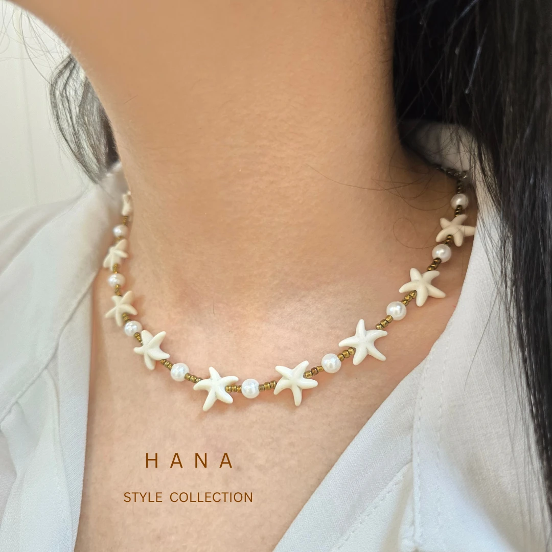 گردنبند تمام ستاره دریایی سفید، اکسسوری دخترانه شیک و تابستانی