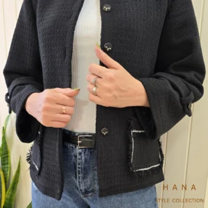 تنخور کت مشکی دخترانه از جنس بافت ترک مناسب استایل شیک و رسمی با جزییات، لباس زنانه شیک