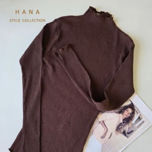 بلوز زنانه کبریتی یقه ایستاده ژوله قهوه ای، لباس زنانه