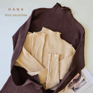 بلوز دخترانه کبریتی یقه ایستاده ژوله در دو رنگ قهوه ای و کرم، لباس زنانه