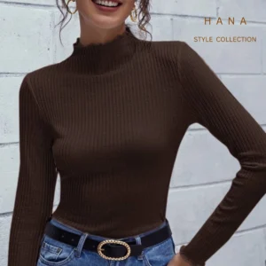 تنخور بلوز زنانه کبریتی یقه ایستاده ژوله قهوه ای، لباس زنانه