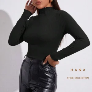 تنخور بلوز زنانه کبریتی یقه ایستاده ژوله مشکی، لباس دخترانه مینیمال