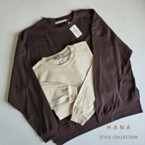 بلوز آستین بلند زنانه در دو رنگ قهوه ای و شیری مناسب استایل پاییزی، لباس دخترانه مینیمال