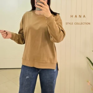 تنخور بلوز آستین بلند زنانه نسکافه ای با جنس فانریپ، لباس دخترانه