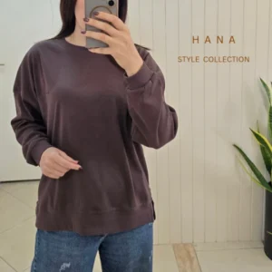 تنخور بلوز آستین بلند دخترانه قهوه ای با جنس فانریپ، لباس زنانه