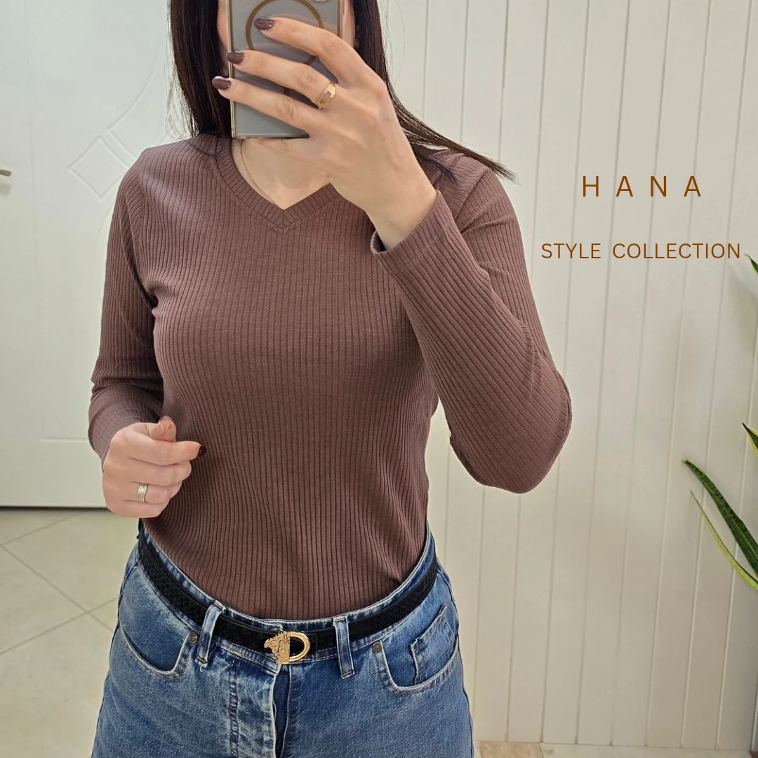 تنخور بلوز کبریتی یقه هفت زنانه قهوه ای مناسب استایل پاییزی- لباس دخترانه