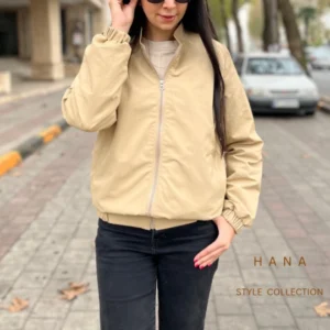 تنخور بامبر جکت کتان زارا زنانه رنگ کرم مناسب استایل پاییزه- لباس دخترانه مینیمال