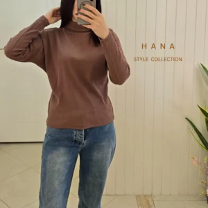 تنخور بلوز دخترانه کشبافت یقه اسکی نسکافه ای- لباس دخترانه شیک