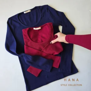 بلوز یقه گرد کشبافت زنانه در دو رنگ سورمه ای و زرشکی، مناسب استایل روزمره