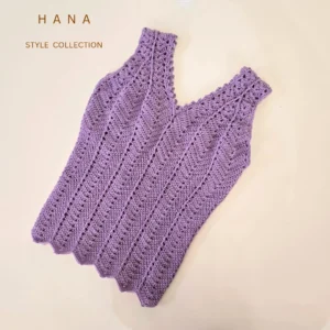 تاپ قلاب بافی زنانه یقه هفت رنگ یاسی- لباس دخترانه مینیمال