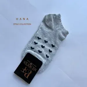 جوراب مچی زنانه طرح قلب رنگ طوسی روشن مناسب استایل روزمره- اکسسوری دخترانه