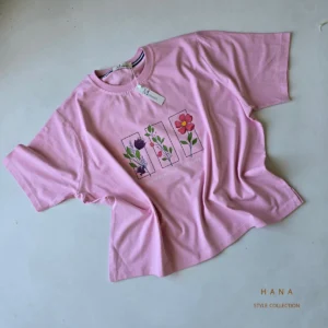 تیشرت کراپ دخترانه flower رنگ صورتی مناسب استایل مینیمال- لباس دخترانه