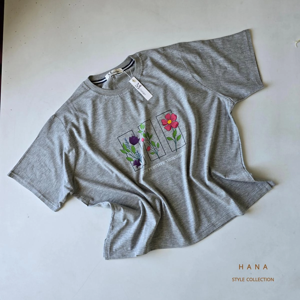 تیشرت کراپ دخترانه flower رنگ طوسی مناسب استایل مینیمال- لباس دخترانه
