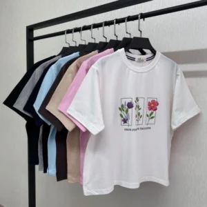تیشرت کراپ دخترانه با طرح چاپی گلهای بهار در رنگبندی شاد و متنوع مناسب استایل مینیمال- لباس دخترانه