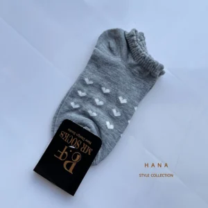 جوراب مچی زنانه طرح قلب رنگ طوسی ملانژ مناسب استایل روزمره- اکسسوری دخترانه