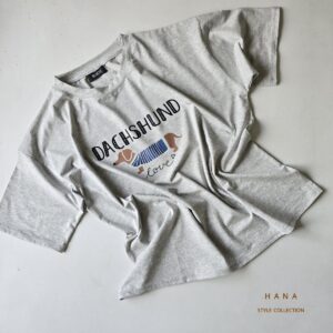 تیشرت دخترانه داگی رنگ طوسی روشن در دو طرح 2 مناسب استایل روزمره - لباس زنانه شیک